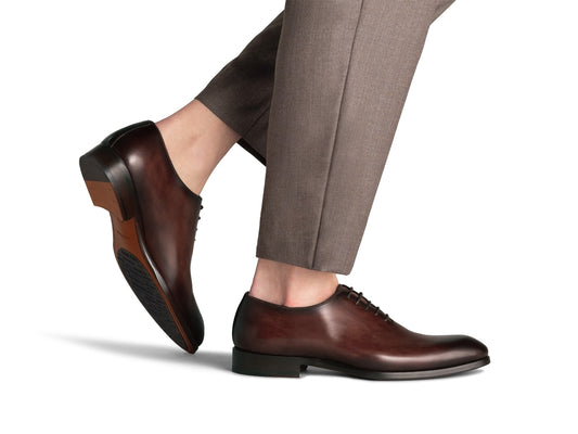 FLEUR richelieu en cuir tabac à bout golf